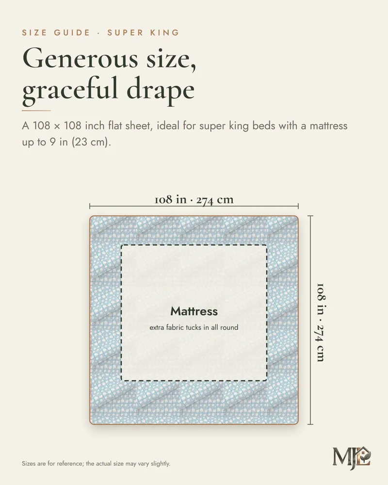 Teal Trellis Buti Bedsheet: Size guide