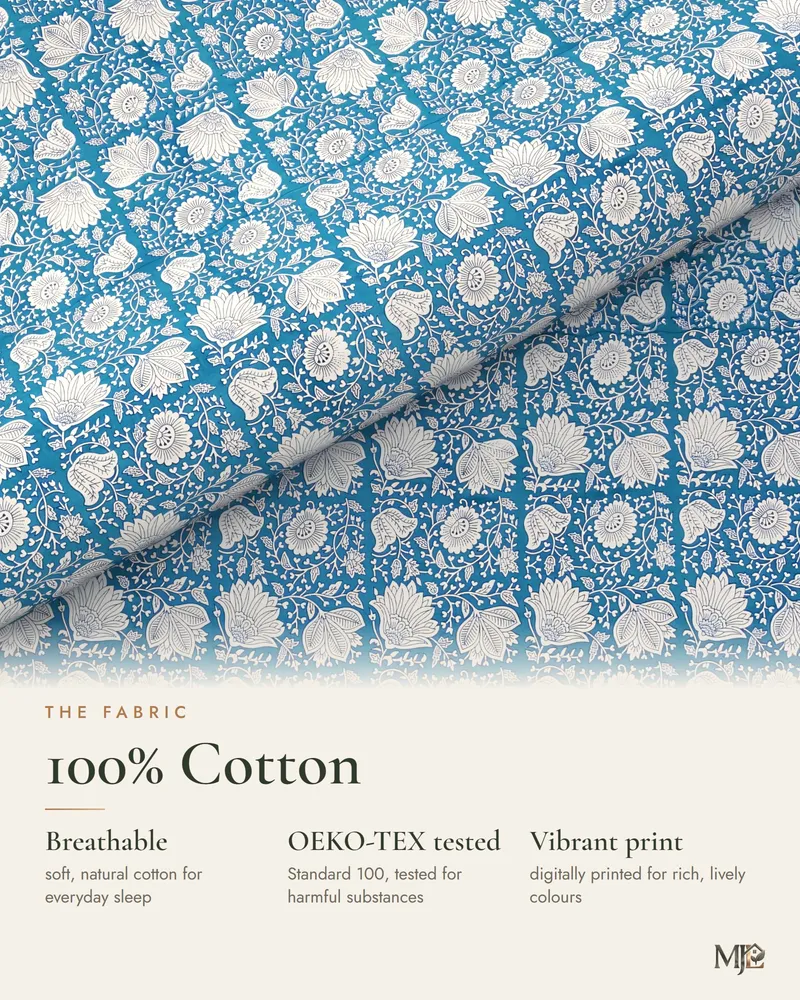 Teal Trellis Buti Bedsheet: Fabric