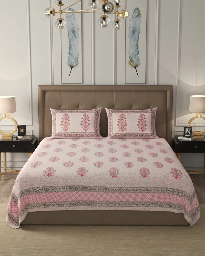 Blush Pink Buta Bedsheet: Front view