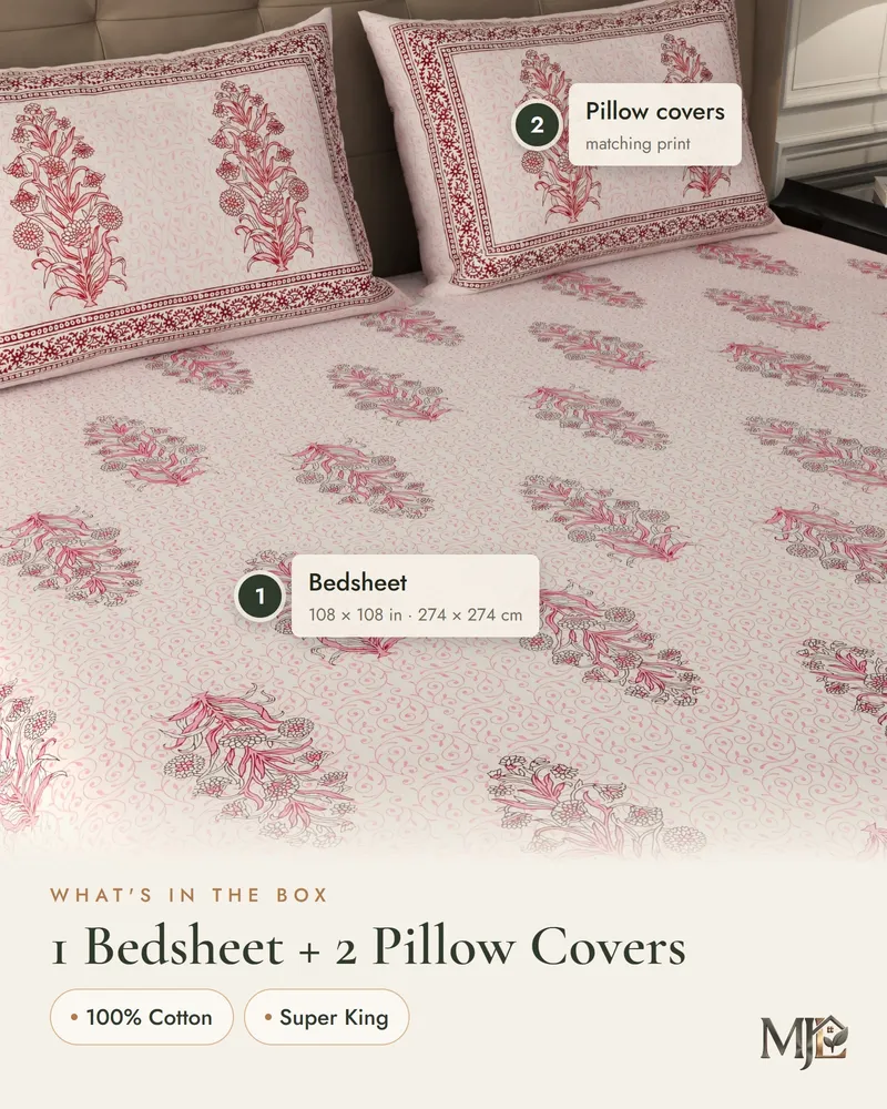 Blush Pink Buta Bedsheet: What is in the set