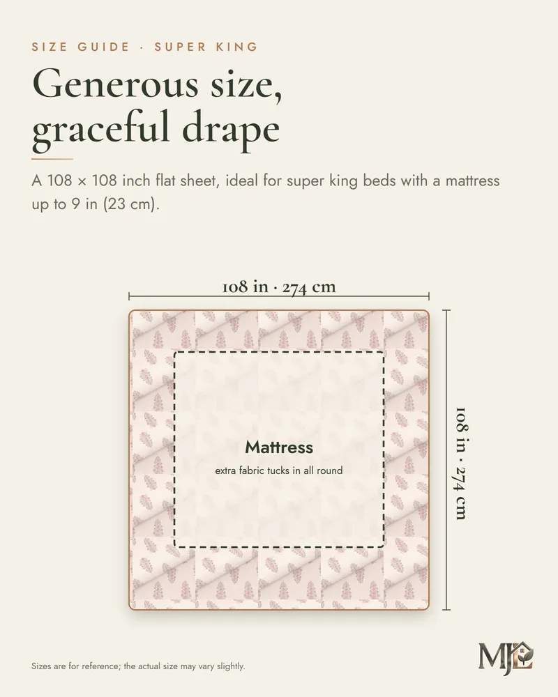Blush Pink Buta Bedsheet: Size guide