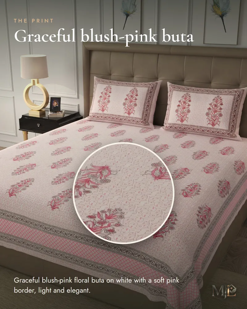 Blush Pink Buta Bedsheet: Print close-up