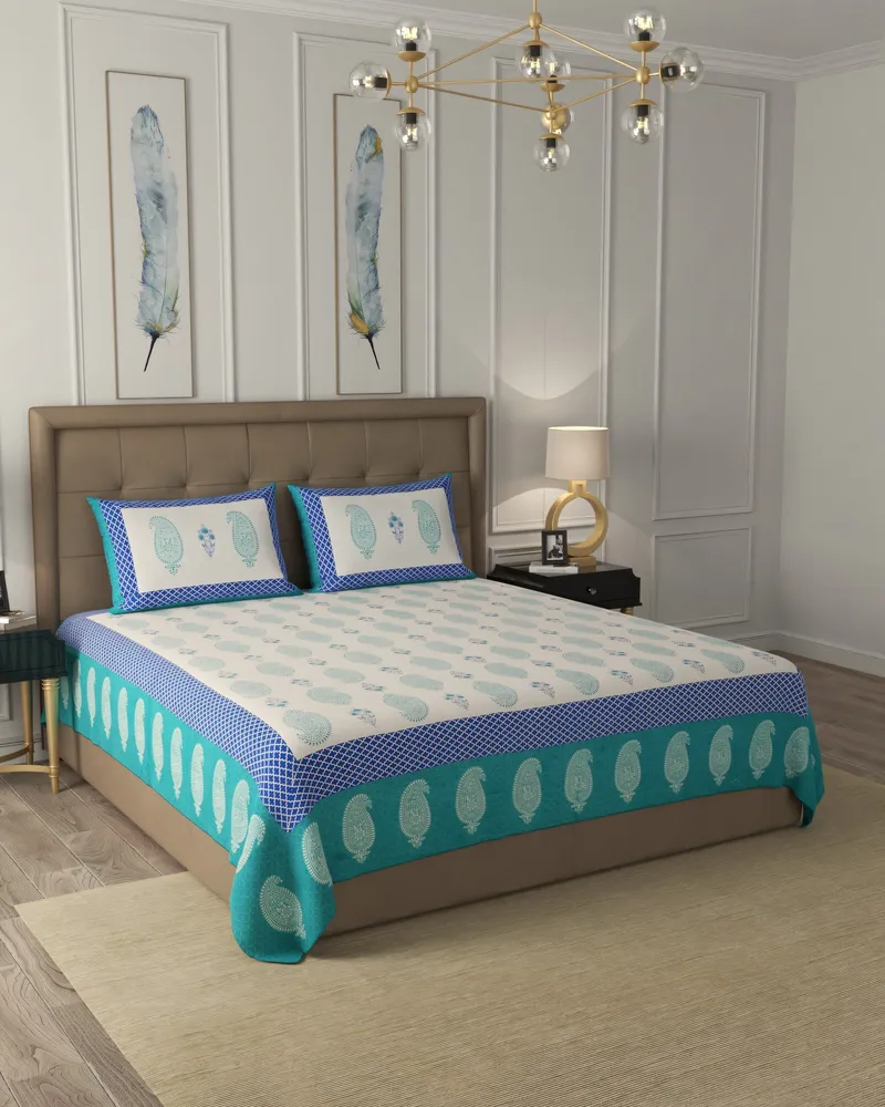 Mint Paisley Border Bedsheet: Hero