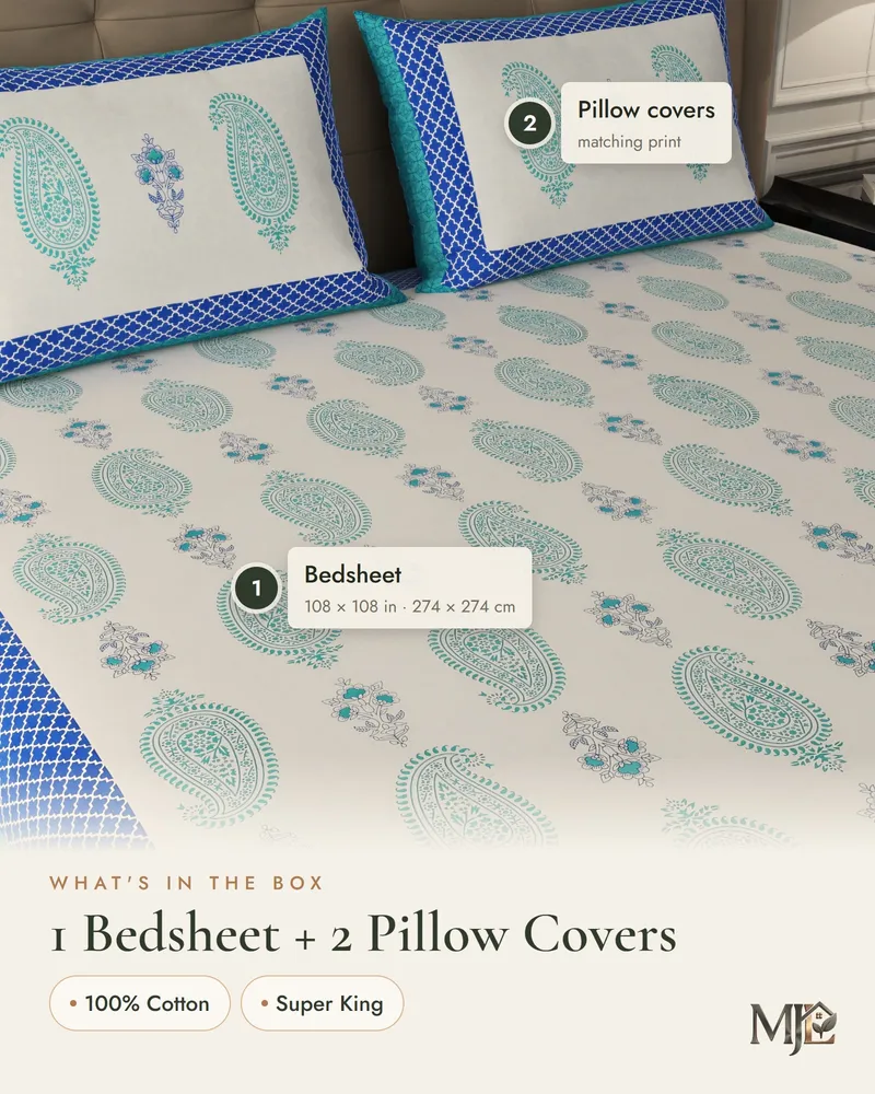 Mint Paisley Border Bedsheet: What is in the set