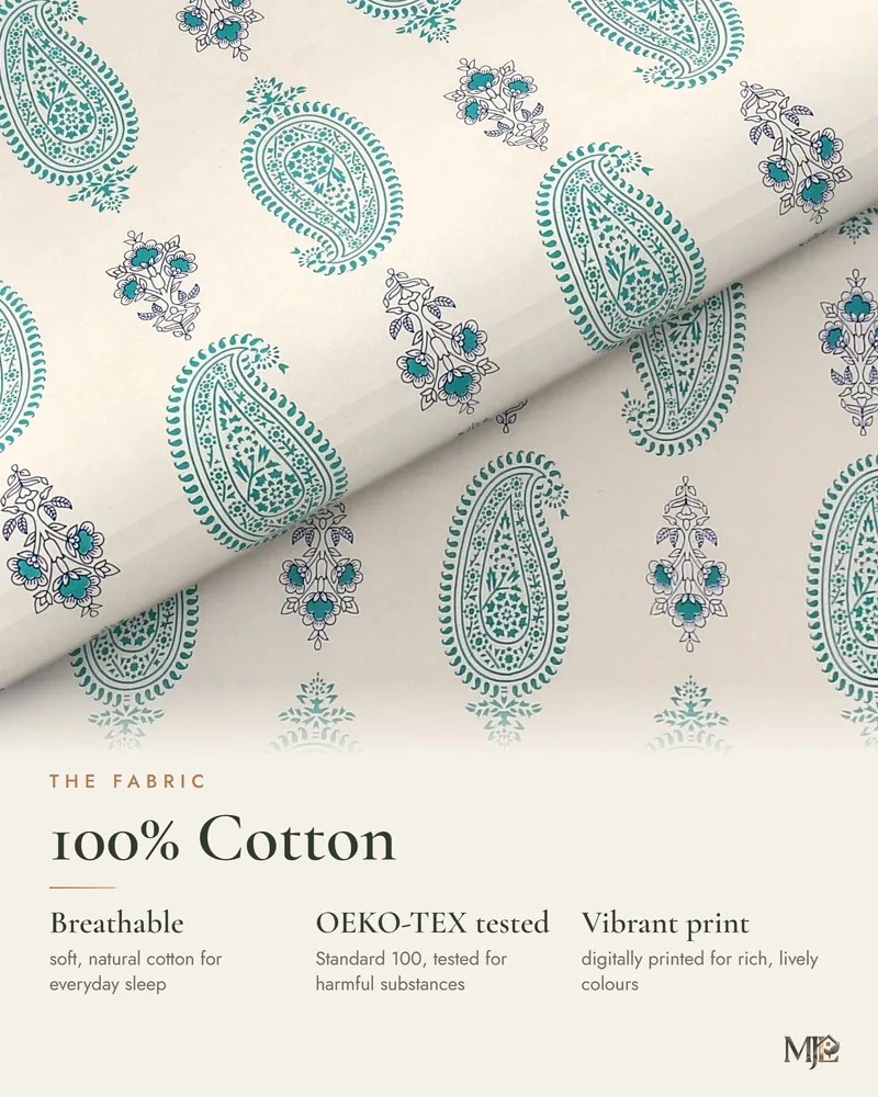Mint Paisley Border Bedsheet: Fabric