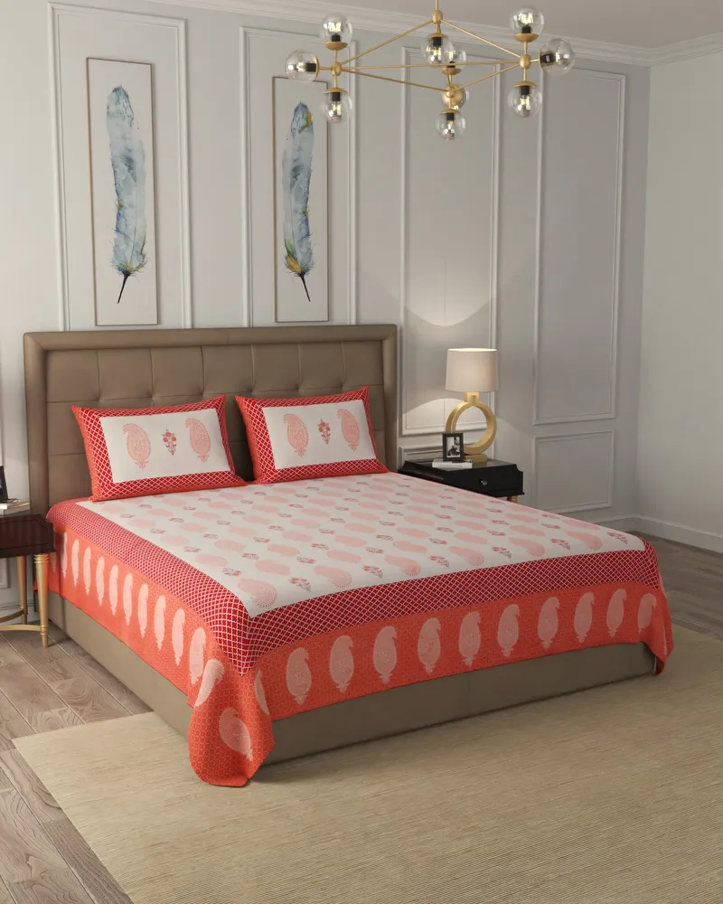 Coral Paisley Border Bedsheet: Hero