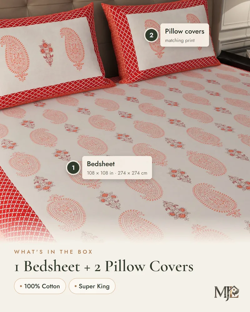 Coral Paisley Border Bedsheet: What is in the set