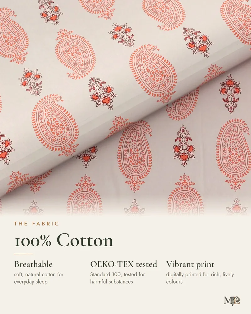 Coral Paisley Border Bedsheet: Fabric