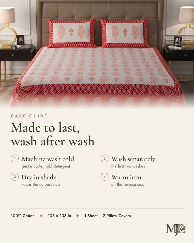 Coral Paisley Border Bedsheet: Care