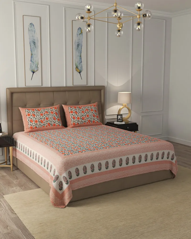 Coral Floral Jaal Bedsheet: Hero