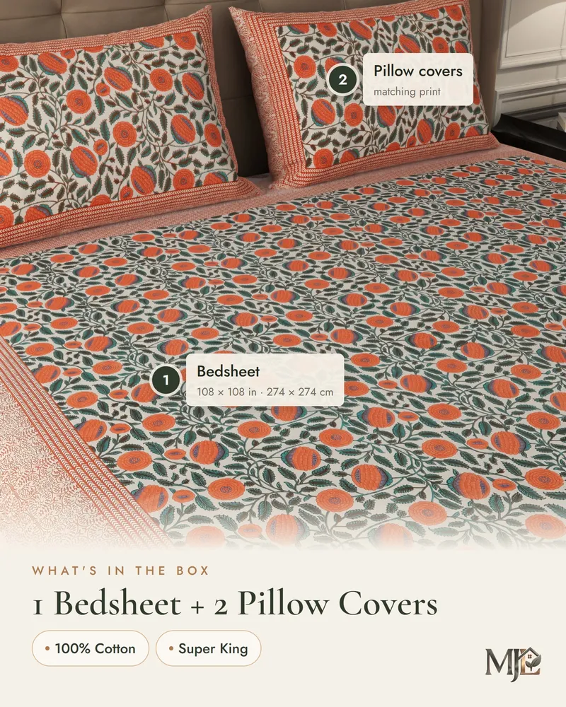 Coral Floral Jaal Bedsheet: What is in the set