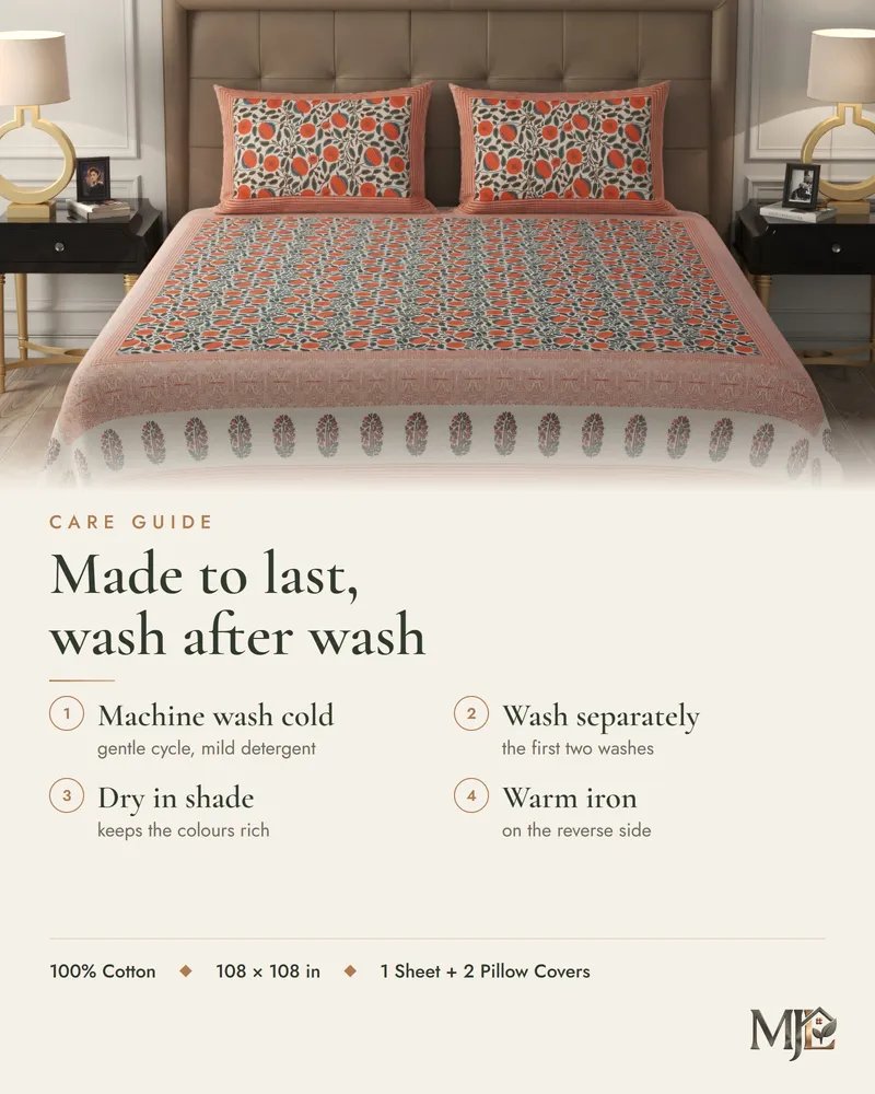 Coral Floral Jaal Bedsheet: Care