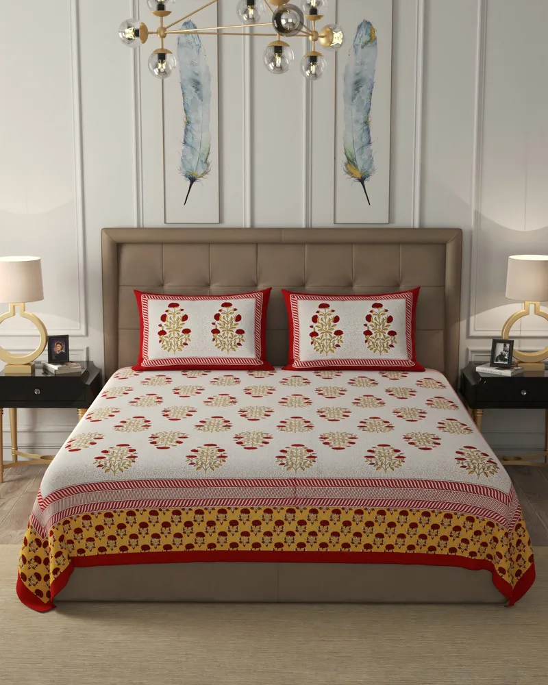 Heritage Red & Saffron Bedsheet: Front view