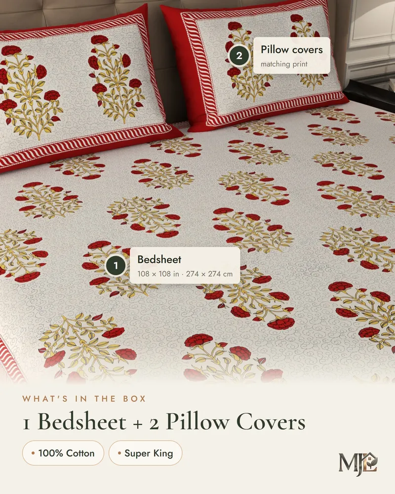 Heritage Red & Saffron Bedsheet: What is in the set