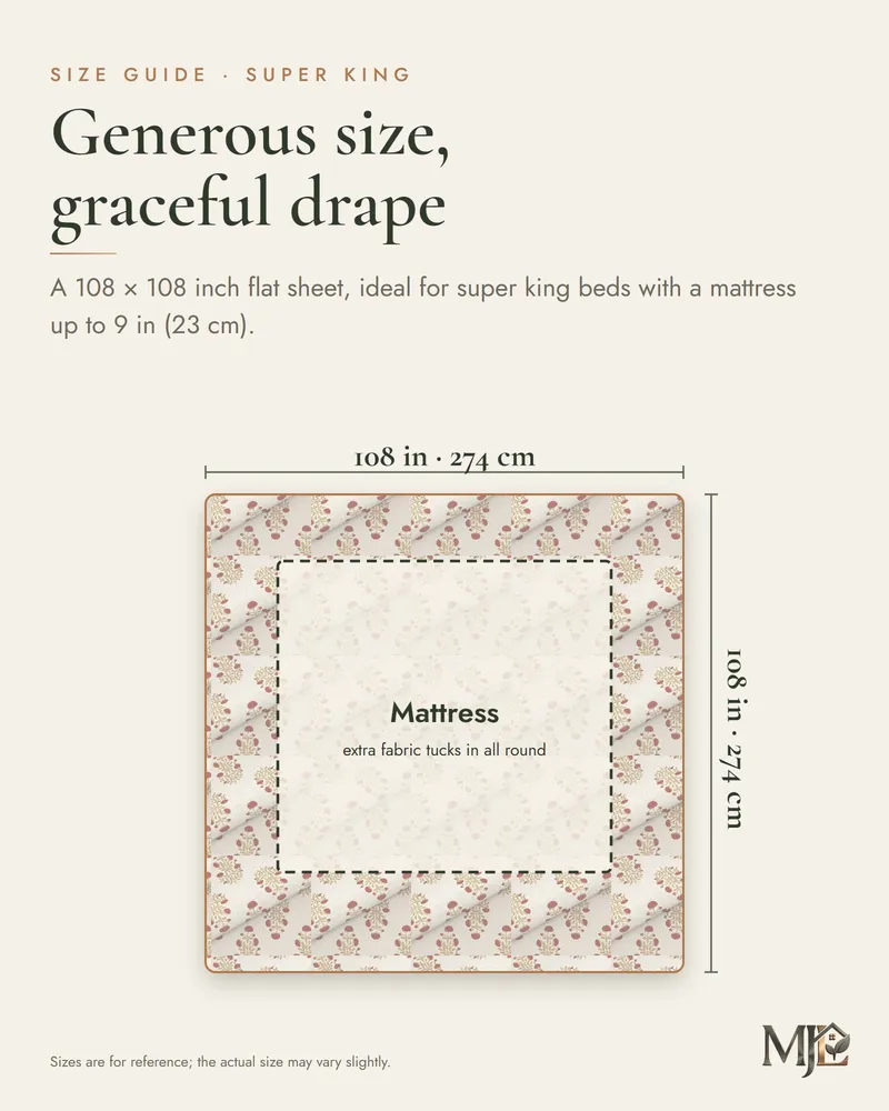 Heritage Red & Saffron Bedsheet: Size guide