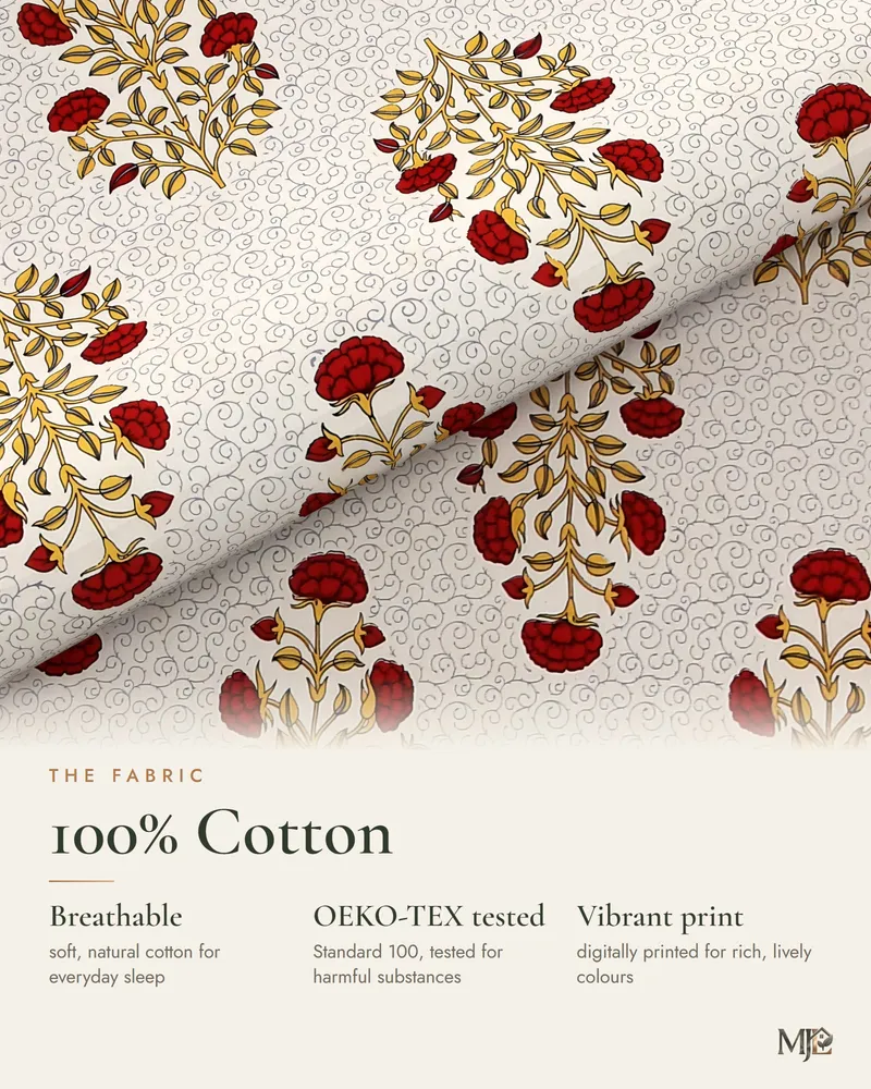 Heritage Red & Saffron Bedsheet: Fabric