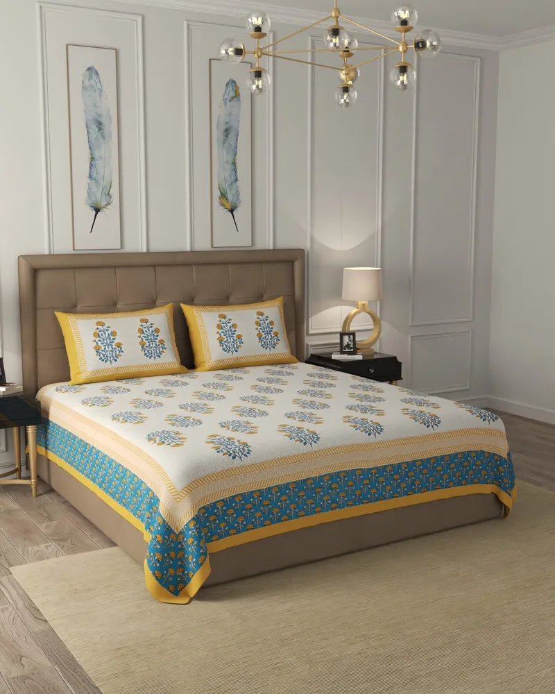 Heritage Teal & Gold Bedsheet: Hero