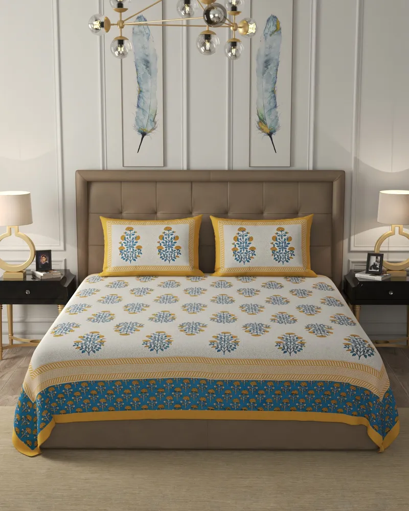 Heritage Teal & Gold Bedsheet: Front view