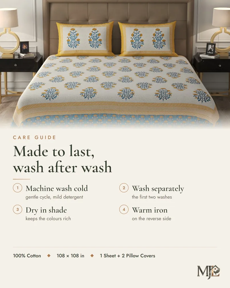 Heritage Teal & Gold Bedsheet: Care