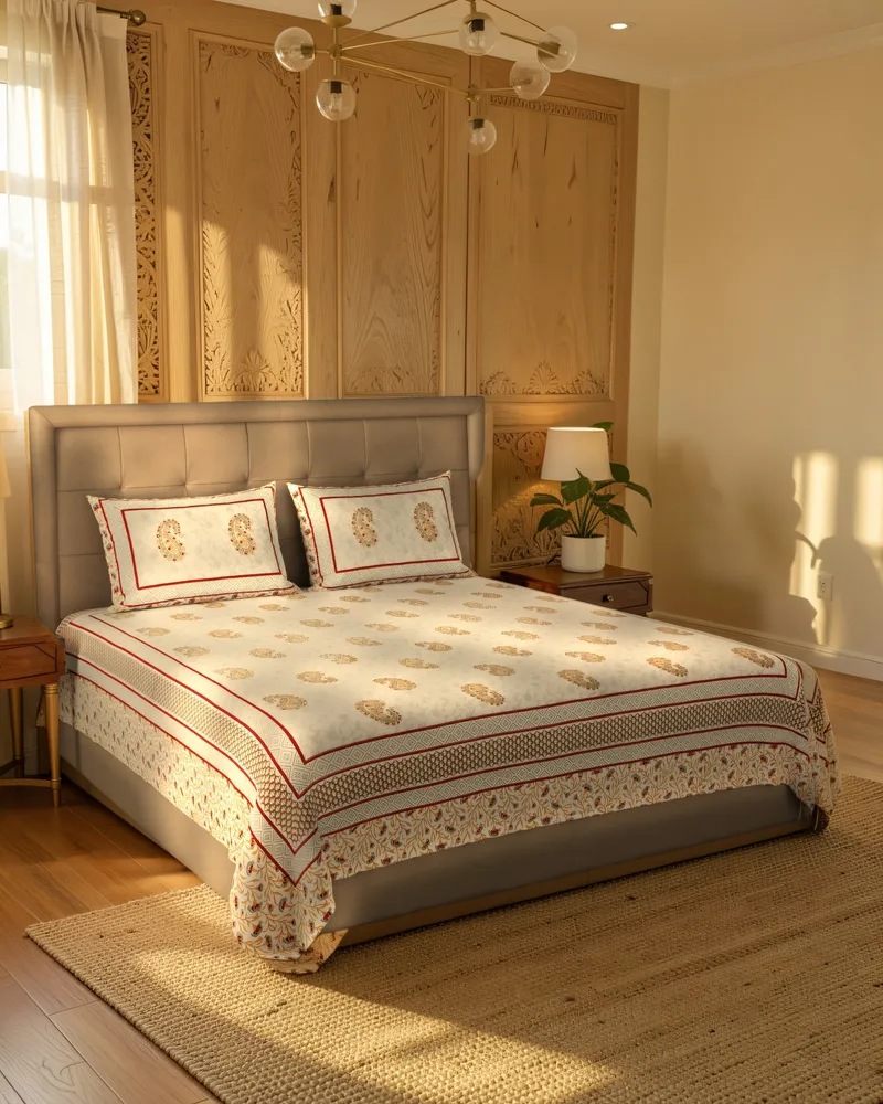 Golden Paisley Bedsheet: In a room