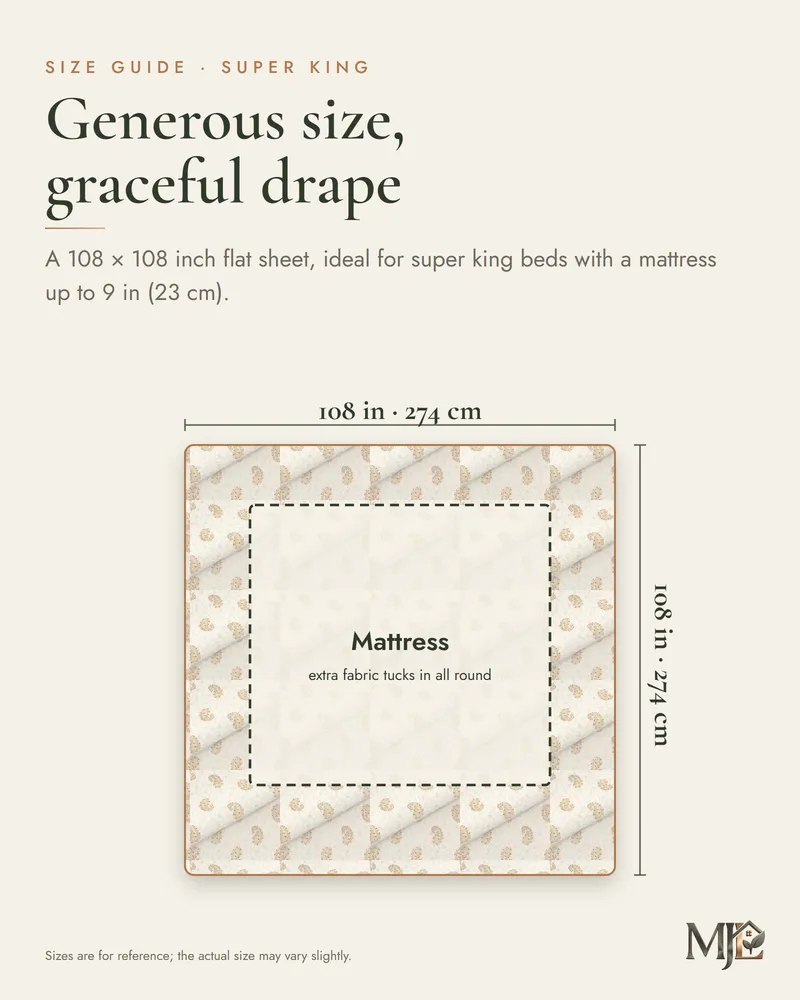 Golden Paisley Bedsheet: Size guide