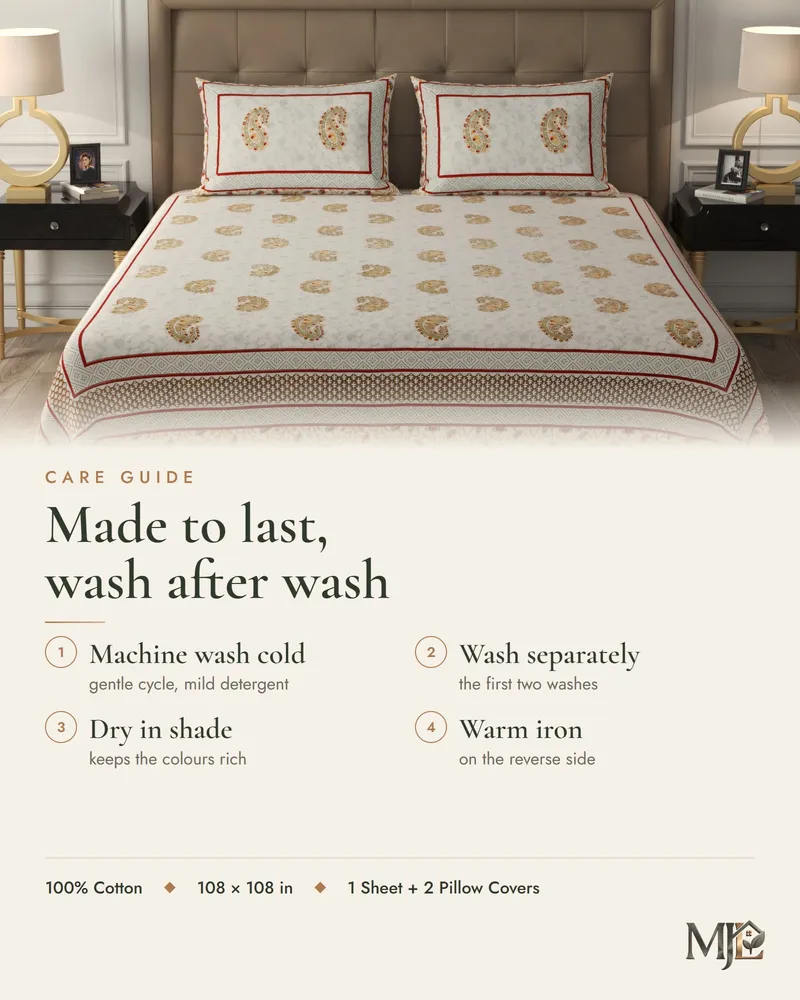 Golden Paisley Bedsheet: Care