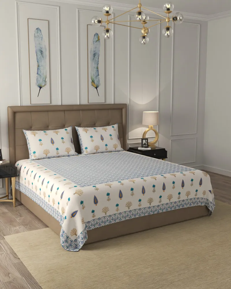 Blue Ogee Garden Bedsheet: Hero