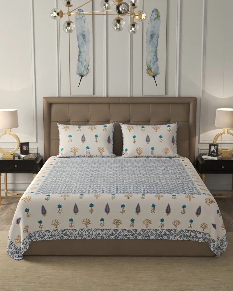 Blue Ogee Garden Bedsheet: Front view