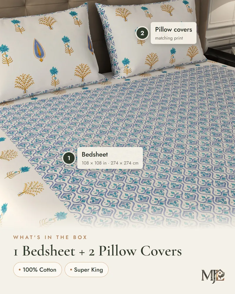 Blue Ogee Garden Bedsheet: What is in the set