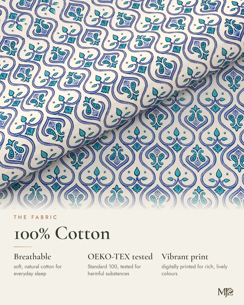 Blue Ogee Garden Bedsheet: Fabric
