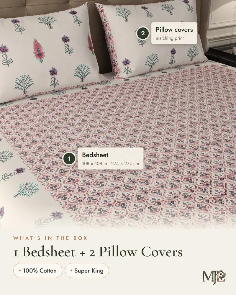 Pink Ogee Garden Bedsheet: What is in the set