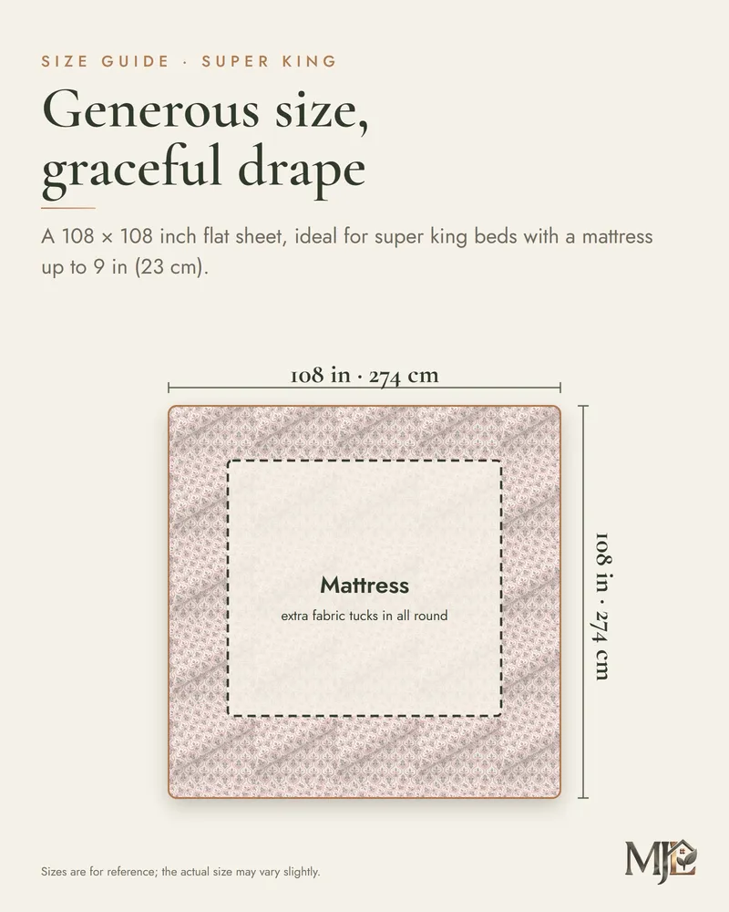Pink Ogee Garden Bedsheet: Size guide