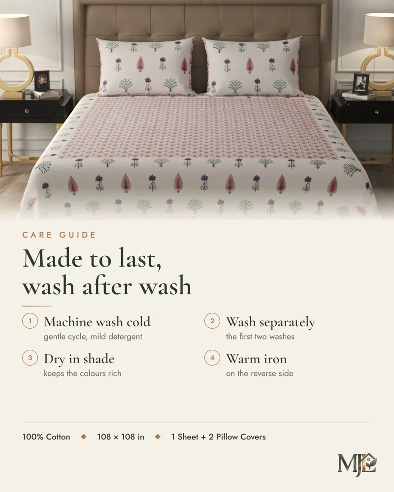 Pink Ogee Garden Bedsheet: Care