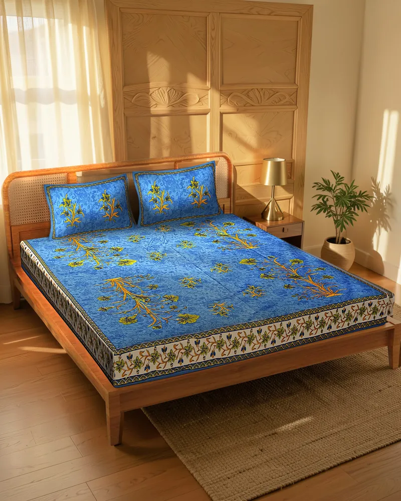 Indigo Tree of Life Bedsheet: In a room