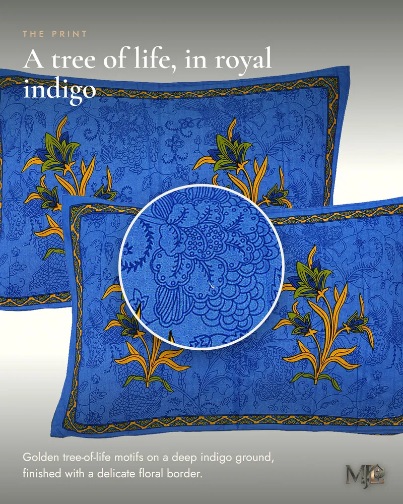 Indigo Tree of Life Bedsheet: Print close-up