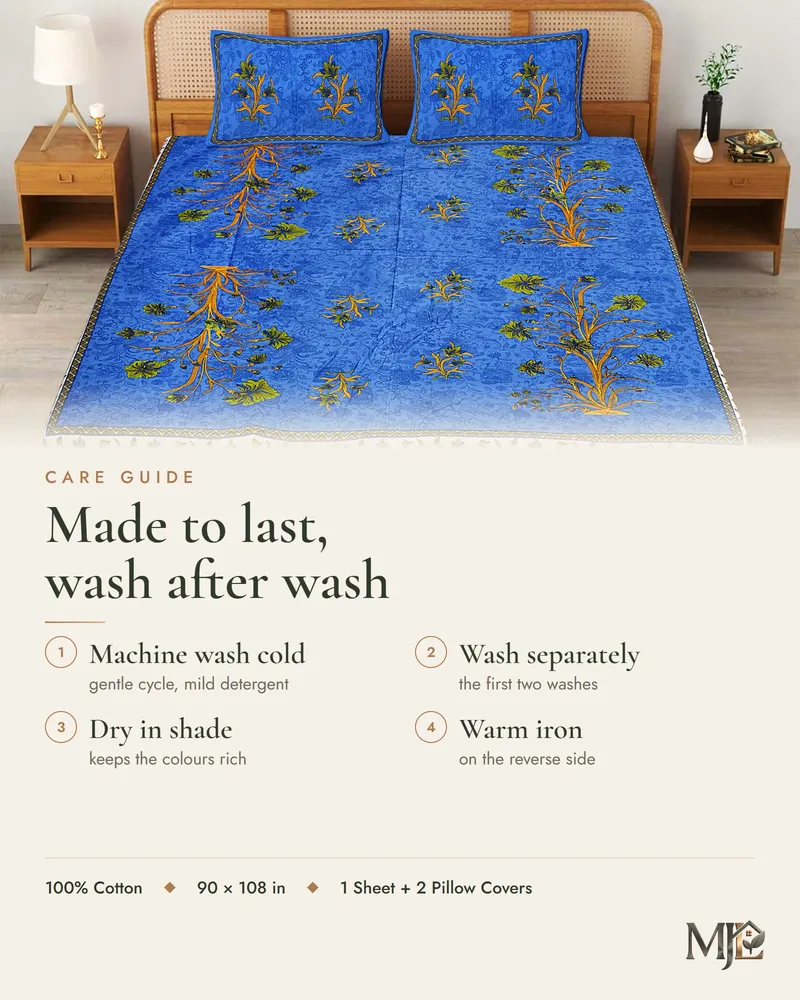 Indigo Tree of Life Bedsheet: Care