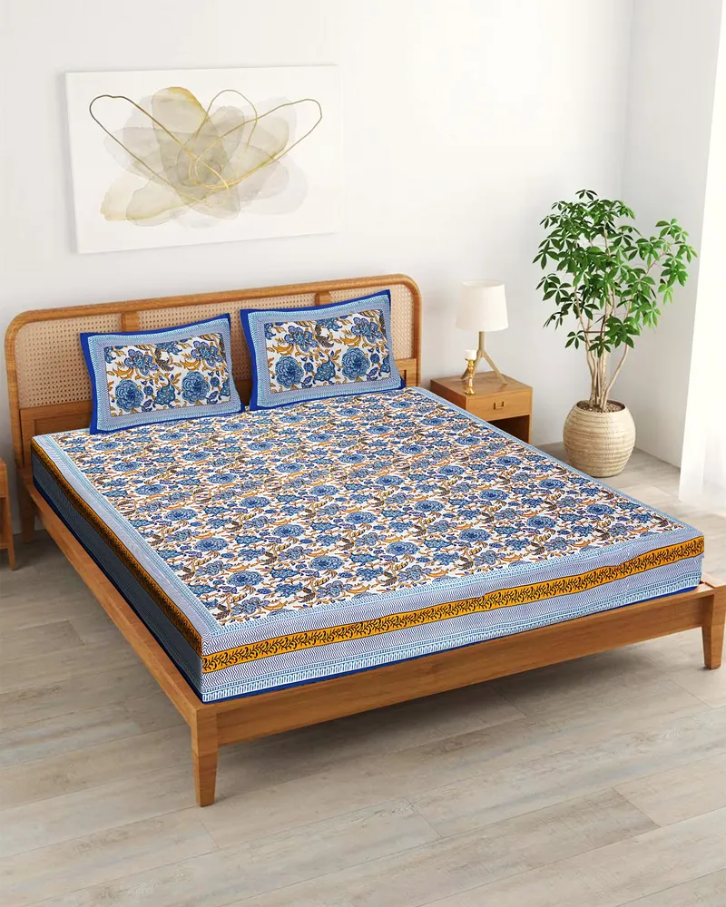 Blue Garden Bloom Bedsheet: Front view