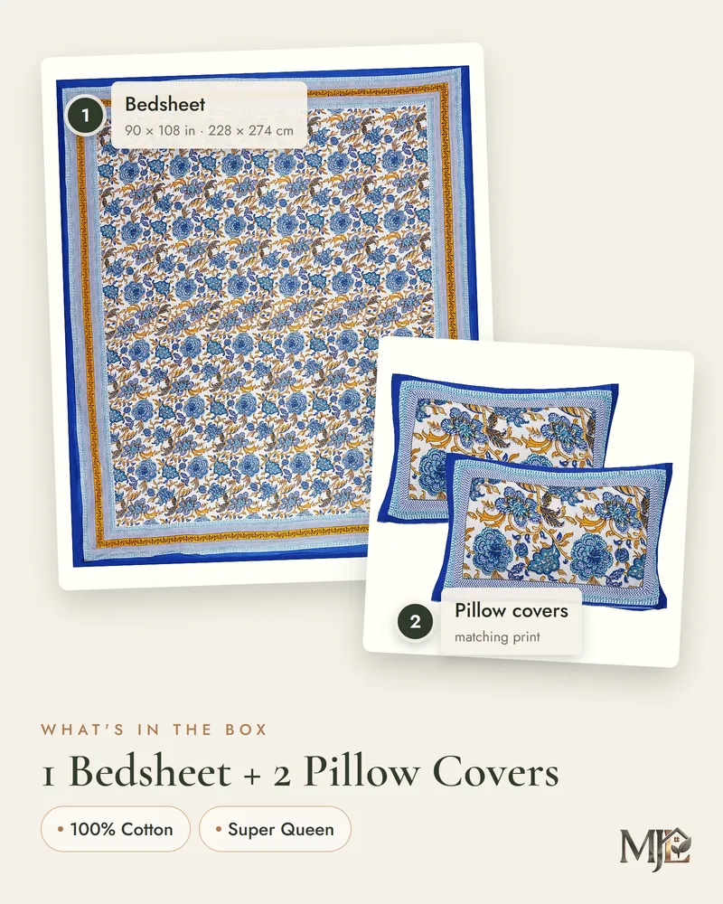 Blue Garden Bloom Bedsheet: What is in the set