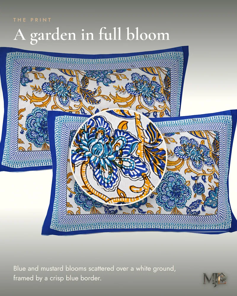 Blue Garden Bloom Bedsheet: Print close-up