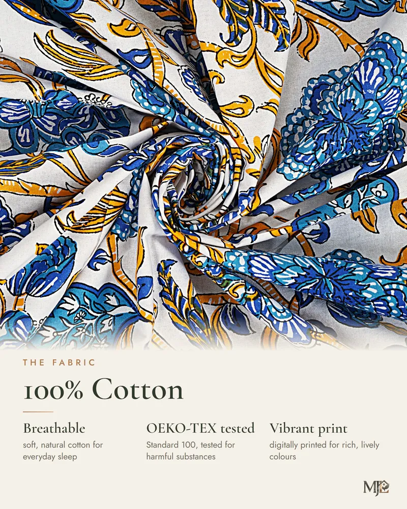 Blue Garden Bloom Bedsheet: Fabric