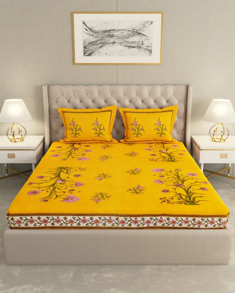 Mustard Botanical Sprig Bedsheet: Hero