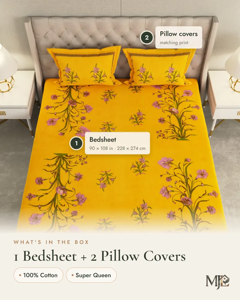 Mustard Botanical Sprig Bedsheet: What is in the set