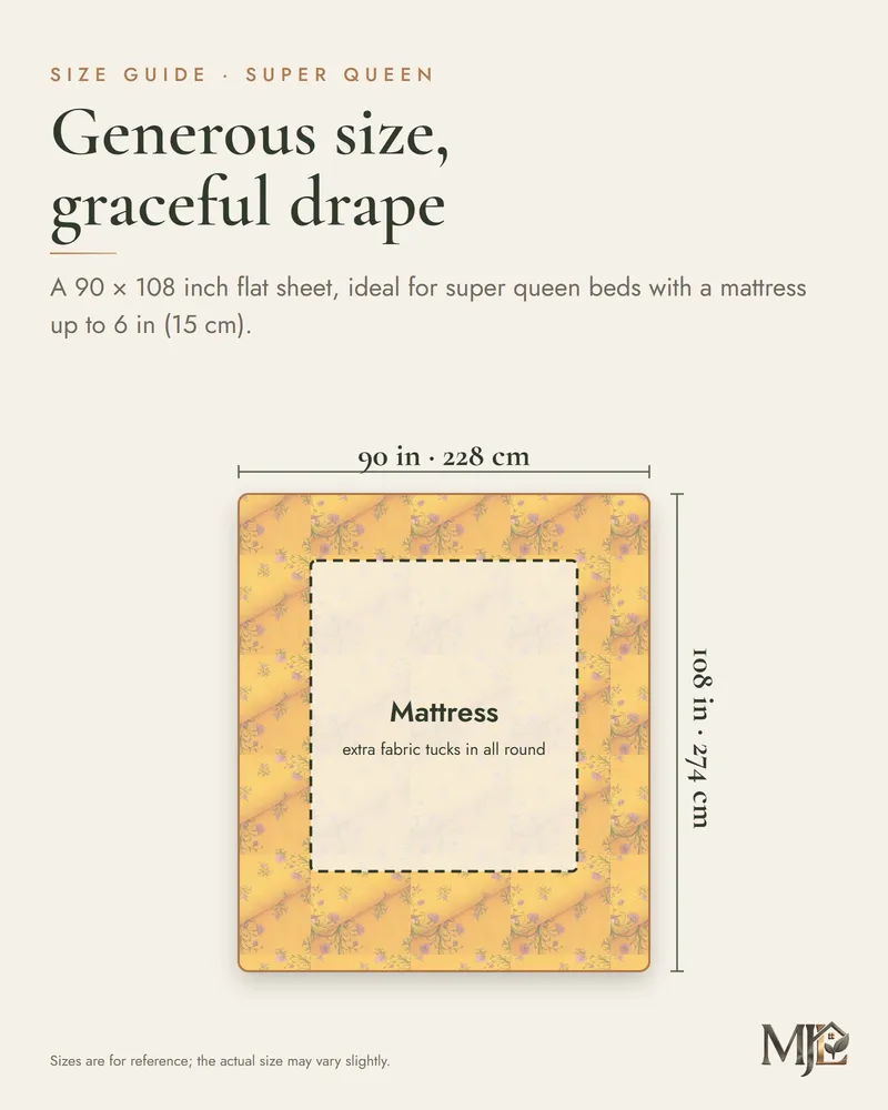Mustard Botanical Sprig Bedsheet: Size guide