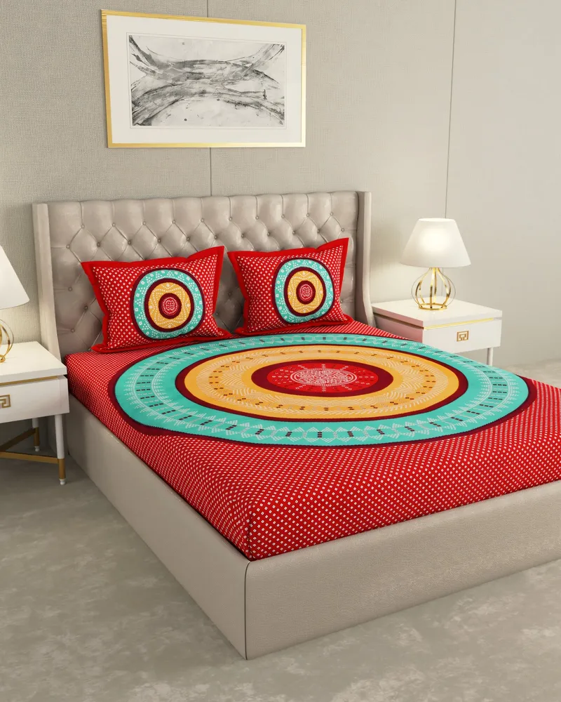 Red Mandala Bandhani Bedsheet: Hero