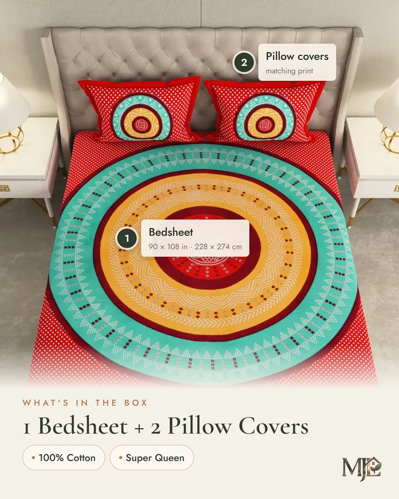 Red Mandala Bandhani Bedsheet: What is in the set
