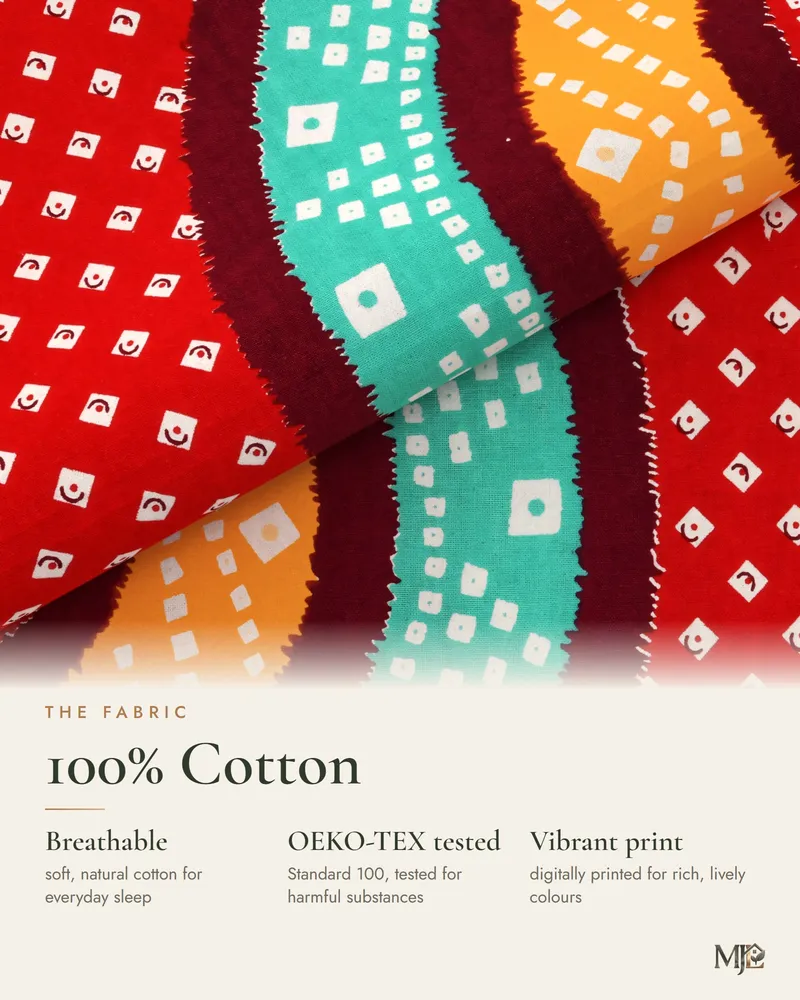 Red Mandala Bandhani Bedsheet: Fabric