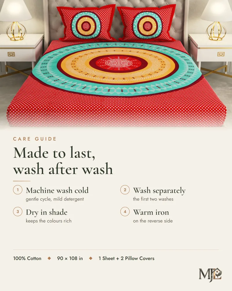 Red Mandala Bandhani Bedsheet: Care