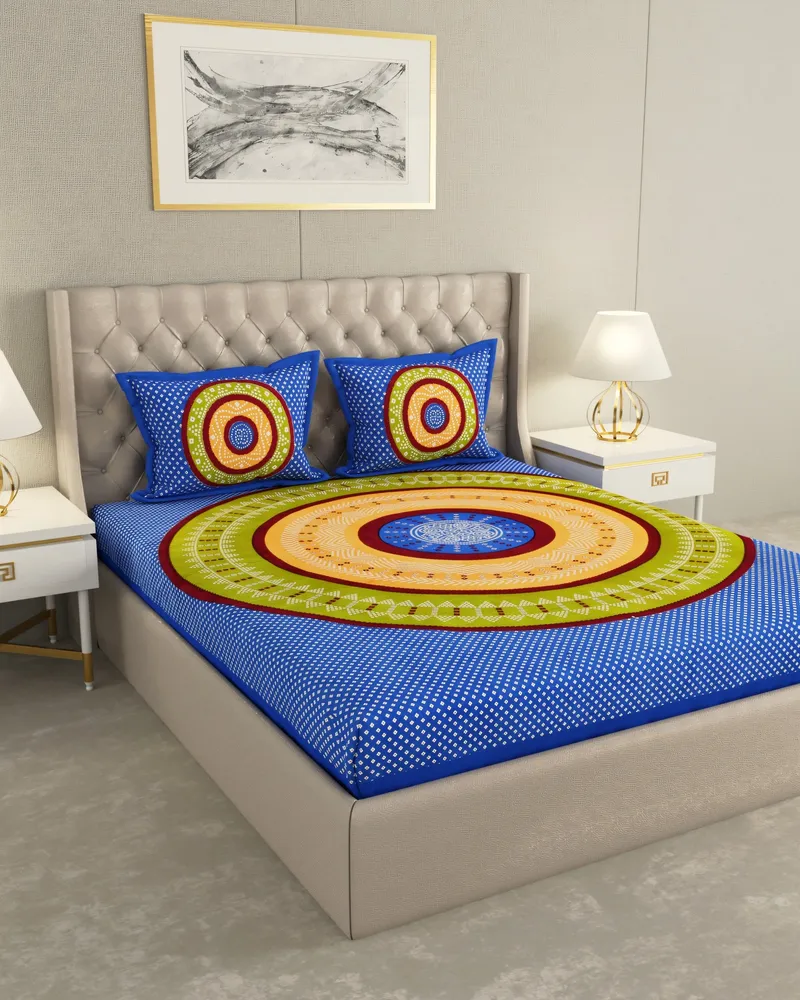 Blue Mandala Bandhani Bedsheet: Hero