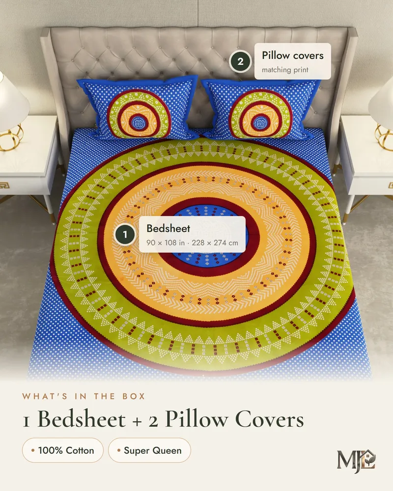 Blue Mandala Bandhani Bedsheet: What is in the set
