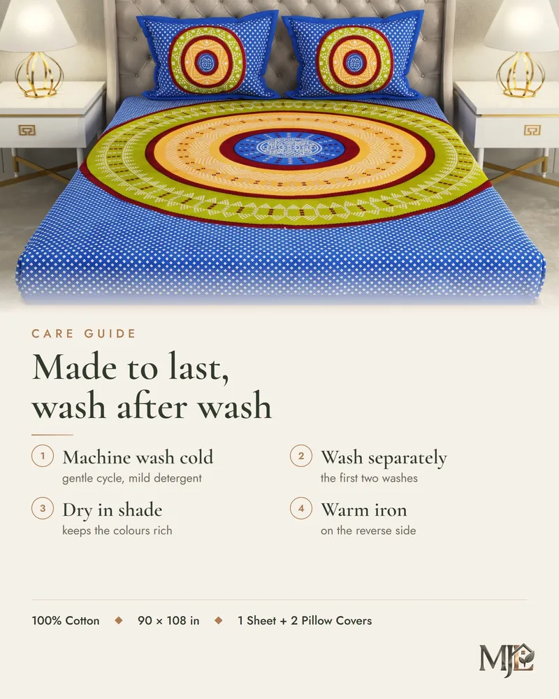 Blue Mandala Bandhani Bedsheet: Care